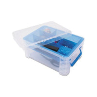 Super Stacker Divided Storage Box, 6 Sections, 10.38" X 14.25" X 6.5", Clear-blue