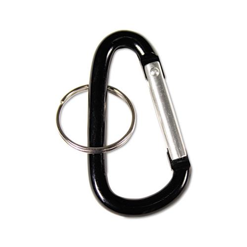 Carabiner Key Chains, Split Key Rings, Aluminum, Black, 10-pack