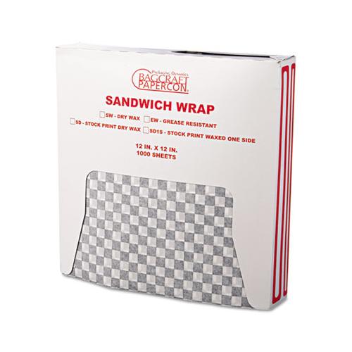 Grease-resistant Paper Wraps And Liners, 12 X 12, Black Check, 1000-box, 5 Boxes-carton