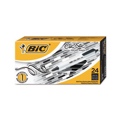 Clic Stic Retractable Ballpoint Pen Value Pack, Medium 1 Mm, Black Ink, White Barrel, 24-pack