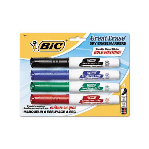 Intensity Low Odor Dry Erase Marker, Broad Chisel Tip, Assorted Colors, 4-set