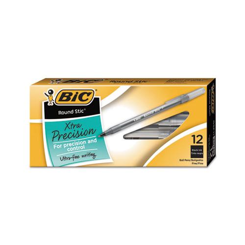 Round Stic Xtra Precision Stick Ballpoint Pen, 0.8 Mm, Black Ink, Smoke Barrel, Dozen