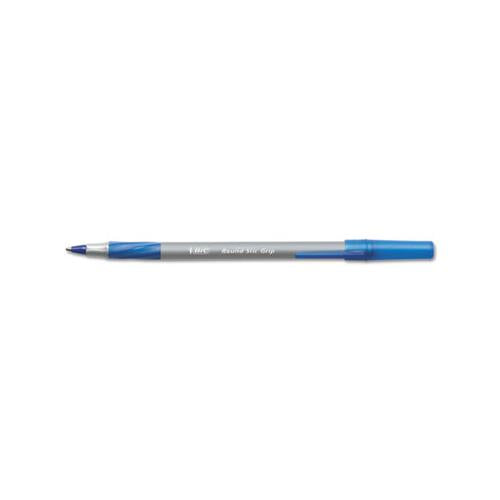 Round Stic Grip Xtra Comfort Stick Ballpoint Pen, 0.8mm, Blue Ink, Gray Barrel, Dozen