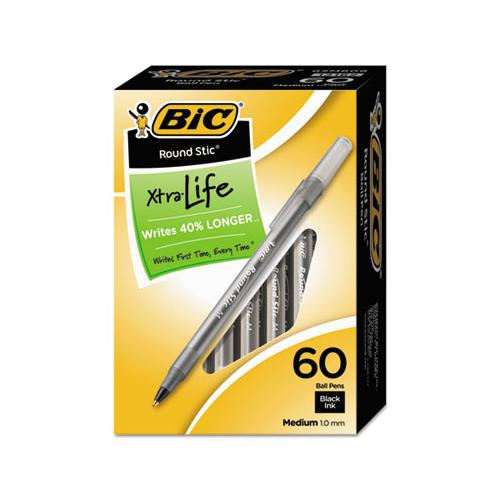 Round Stic Xtra Life Stick Ballpoint Pen Value Pack, 1 Mm, Black Ink, Smoke Barrel, 60-box
