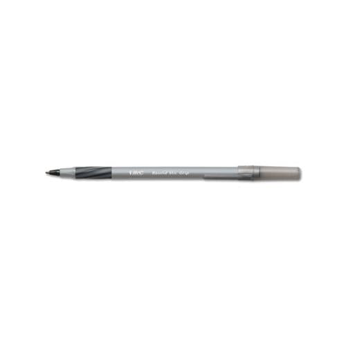 Round Stic Grip Xtra Comfort Stick Ballpoint Pen, 1.2mm, Black Ink, Gray Barrel, Dozen