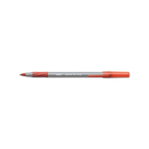 Round Stic Grip Xtra Comfort Stick Ballpoint Pen, 1.2mm, Red Ink, Gray Barrel, Dozen