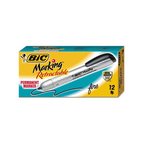 Intensity Retractable Permanent Marker, Fine Bullet Tip, Black, Dozen