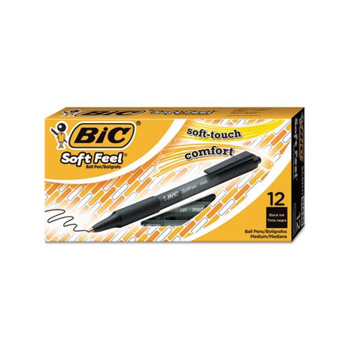 Soft Feel Retractable Ballpoint Pen, Medium 1mm, Black Ink-barrel, Dozen