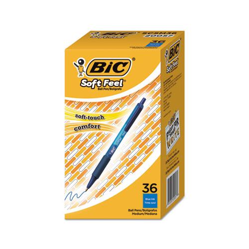 Soft Feel Retractable Ballpoint Pen Value Pack, Medium 1mm, Blue Ink-barrel, 36-pack