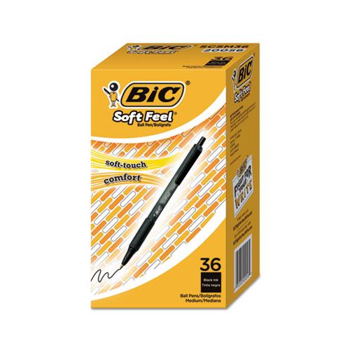 Soft Feel Retractable Ballpoint Pen Value Pack, Medium 1mm, Black Ink-barrel, 36-pack