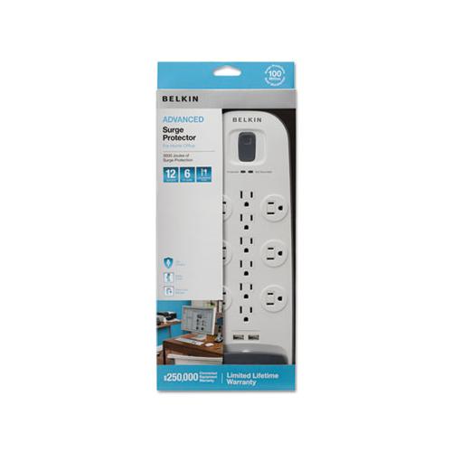 Home-office Surge Protector, 12 Outlets, 6 Ft Cord, 3996 Joules, White-black