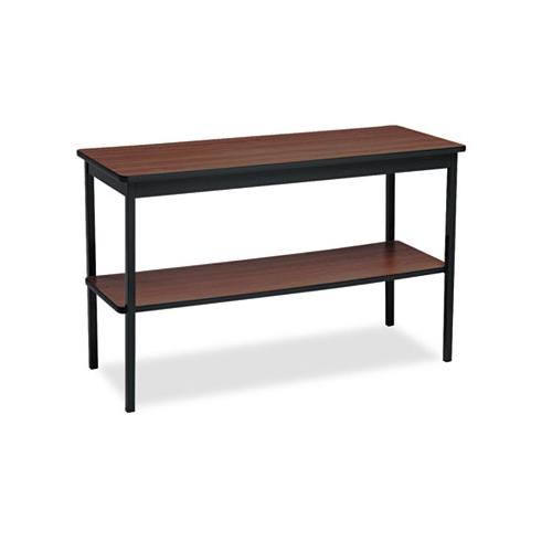 Utility Table With Bottom Shelf, Rectangular, 48w X 18d X 30h, Walnut-black