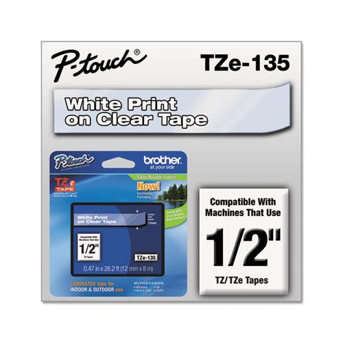 Tze Standard Adhesive Laminated Labeling Tape, 0.47" X 26.2 Ft, White On Clear