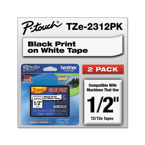 Tze Standard Adhesive Laminated Labeling Tapes, 0.47" X 26.2 Ft, Black On White, 2-pack