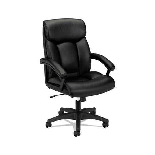 Hvl151 Executive High-back Leather Chair, Supports Up To 250 Lbs., Black Seat-black Back, Black Base