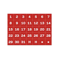 Interchangeable Magnetic Board Accessories, Calendar Dates, Red-white, 1" X 1"