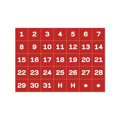 Interchangeable Magnetic Board Accessories, Calendar Dates, Red-white, 1" X 1"