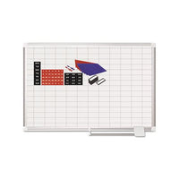 Grid Planning Board W- Accessories, 1 X 2 Grid, 36 X 24, White-silver