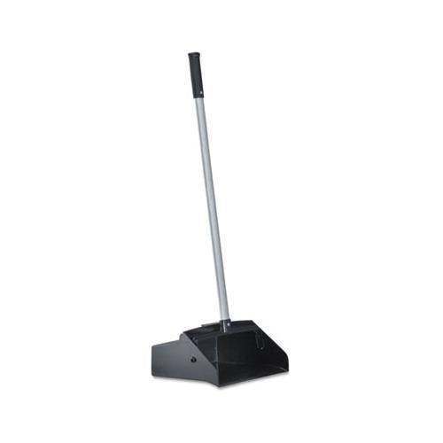 Lobby Dust Pan, Plastic-aluminum, 11 3-4" Wide, 34" Handle, Black-silver