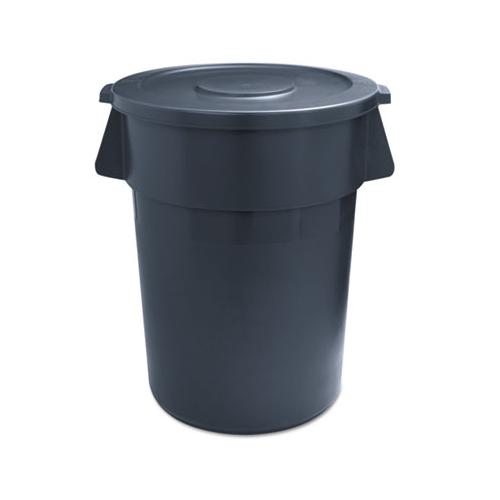 Round Waste Receptacle, Lldpe, 32 Gal, Gray