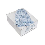 Mop Head, Floor Finish, Narrow, Rayon-polyester, Medium, White-blue, 12-carton