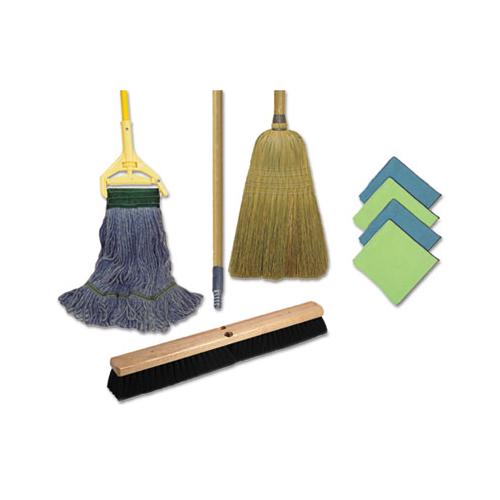 Cleaning Kit, 1 Mop, 2 Handles,  1 Push Broom, 1 Maids Broom, 4 Microfiber Wipes