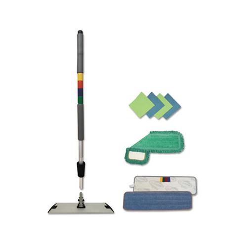 Microfiber Mopping Kit, 18" Mop Head, 35-60"handle, Blue-green-gray