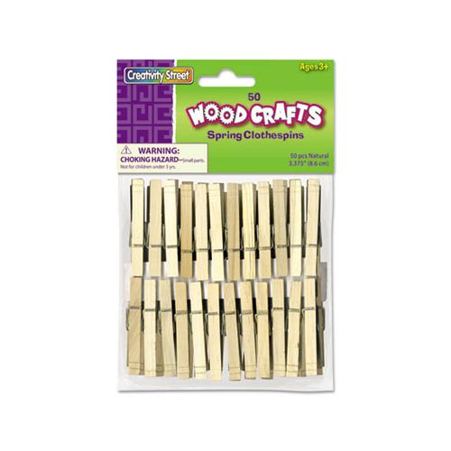 Wood Spring Clothespins, 3.38 Length, 50 Clothespins-pack