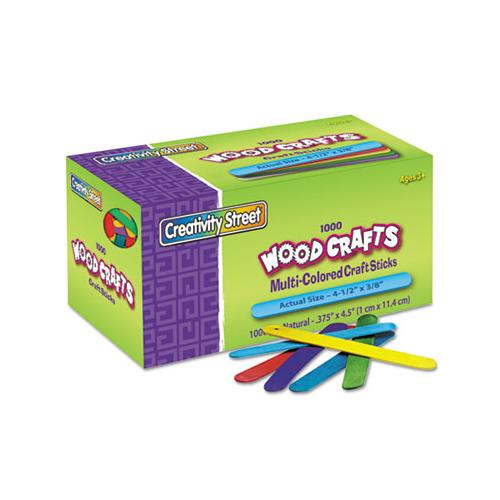 Colored Wood Craft Sticks, 4.5" X 0.38", Wood, Assorted, 1,000-box