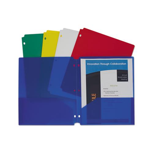 Two-pocket Heavyweight Poly Portfolio Folder, 3-hole Punch, Letter, Asst, 10-pk