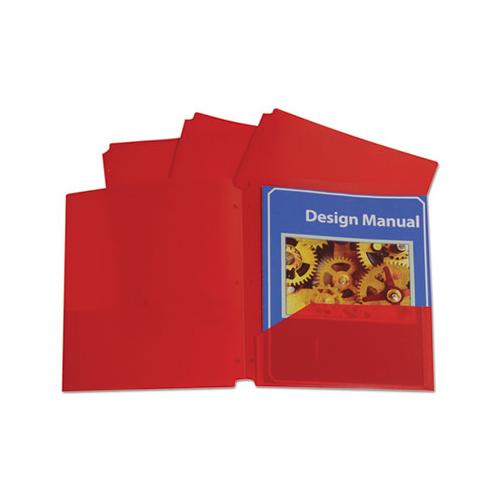 Two-pocket Heavyweight Poly Portfolio Folder, 3-hole Punch, Letter, Red, 25-box