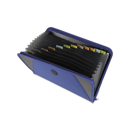 Expanding File W- Zipper Closure, 2" Expansion, 13 Sections, Letter Size, Blue