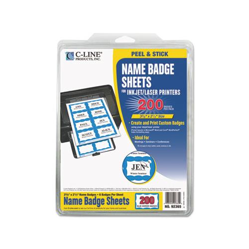 Laser Printer Name Badges, 3 3-8 X 2 1-3, White-blue, 200-box