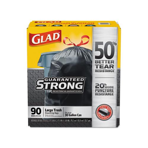 Drawstring Large Trash Bags, 30 Gal, 1.05 Mil, 30" X 33", Black, 90-carton