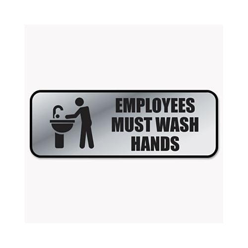 Brushed Metal Office Sign, Employees Must Wash Hands, 9 X 3, Silver