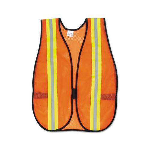 Orange Safety Vest, 2 In. Reflective Strips, Polyester, Side Straps, One Size