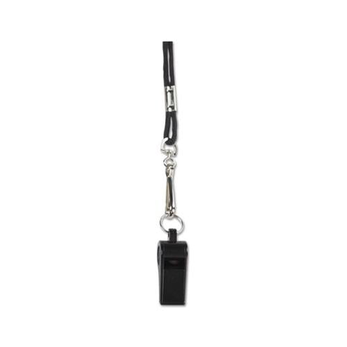 Sports Whistle With Black Nylon Lanyard, Plastic, Black