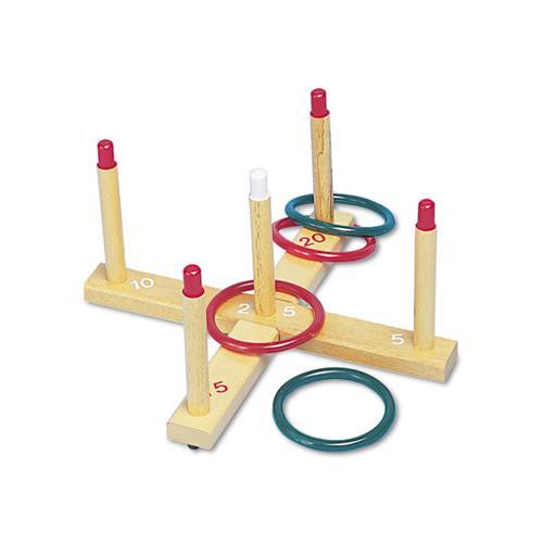 Ring Toss Set, Plastic-wood, Assorted Colors, 4 Rings-5 Pegs-set