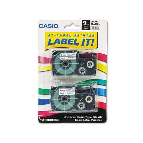 Tape Cassettes For Kl Label Makers, 0.37" X 26 Ft, Black On Clear, 2-pack