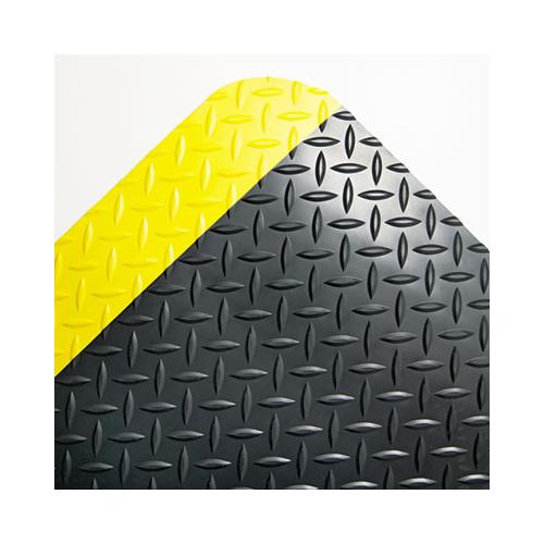 Industrial Deck Plate Anti-fatigue Mat, Vinyl, 24 X 36, Black-yellow Border