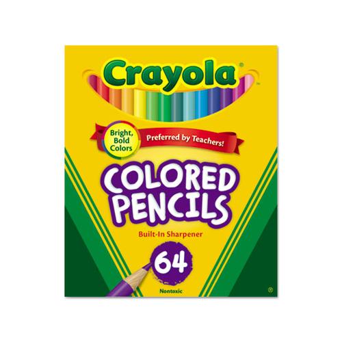Short Colored Pencils Hinged Top Box With Sharpener, 3.3 Mm, 2b (#1), Assorted Lead-barrel Colors, 64-pack