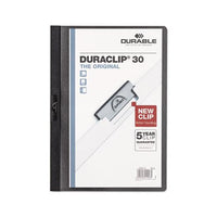 Vinyl Duraclip Report Cover W-clip, Letter, Holds 30 Pages, Clear-black, 25-box