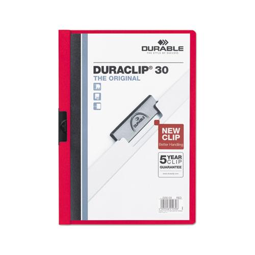 Vinyl Duraclip Report Cover W-clip, Letter, Holds 30 Pages, Clear-red, 25-box