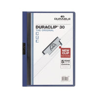 Vinyl Duraclip Report Cover, Letter, Holds 30 Pages, Clear-dark Blue, 25-box