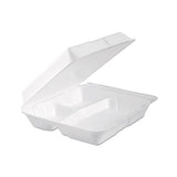 Foam Hinged Lid Container, 3-comp, 9.3 X 9 1-2 X 3, White, 100-bag, 2 Bag-carton