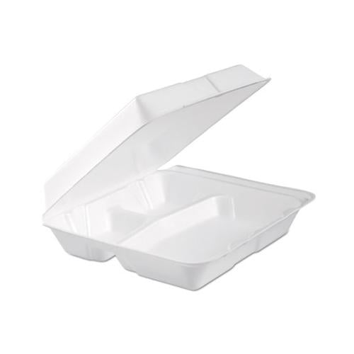 Foam Hinged Lid Container, 3-comp, 9.3 X 9 1-2 X 3, White, 100-bag, 2 Bag-carton