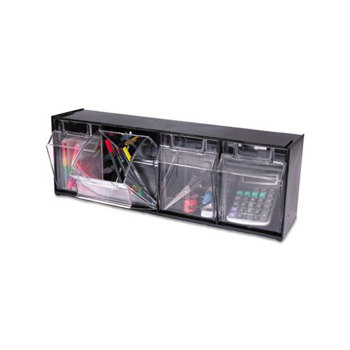 Tilt Bin Interlocking Multi-bin Storage Organizer, 4 Sections, 23.63" X 6.63" X 8.13", Black-clear