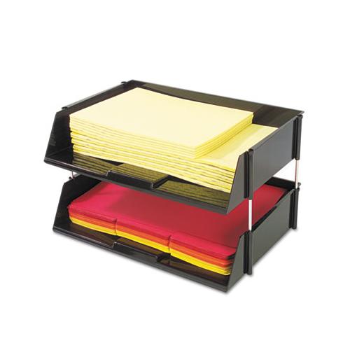 Industrial Tray Side-load Stacking Tray Set, 2 Sections, Letter To Legal Size Files, 16.38" X 11.13" X 3.5", Black, 2-pack