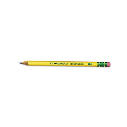 Ticonderoga Beginners Woodcase Pencil With Eraser And Microban Protection, Hb (#2), Black Lead, Yellow Barrel, Dozen