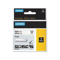 Rhino Permanent Vinyl Industrial Label Tape, 0.37" X 18 Ft, White-black Print